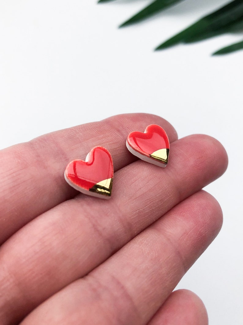 Strawberry red heart earrings on silver plated image 2