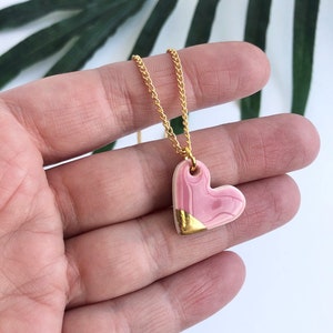 Baby Pink Heart necklace on gold plated chain