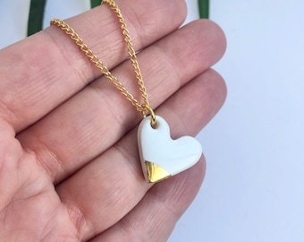 White Heart necklace on gold plated chain