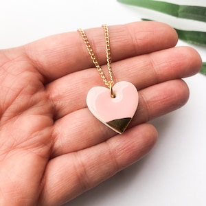 Light Pink heart necklace on gold plated chain image 1