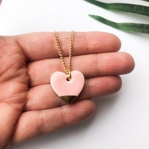 Light Pink heart necklace on gold plated chain image 7