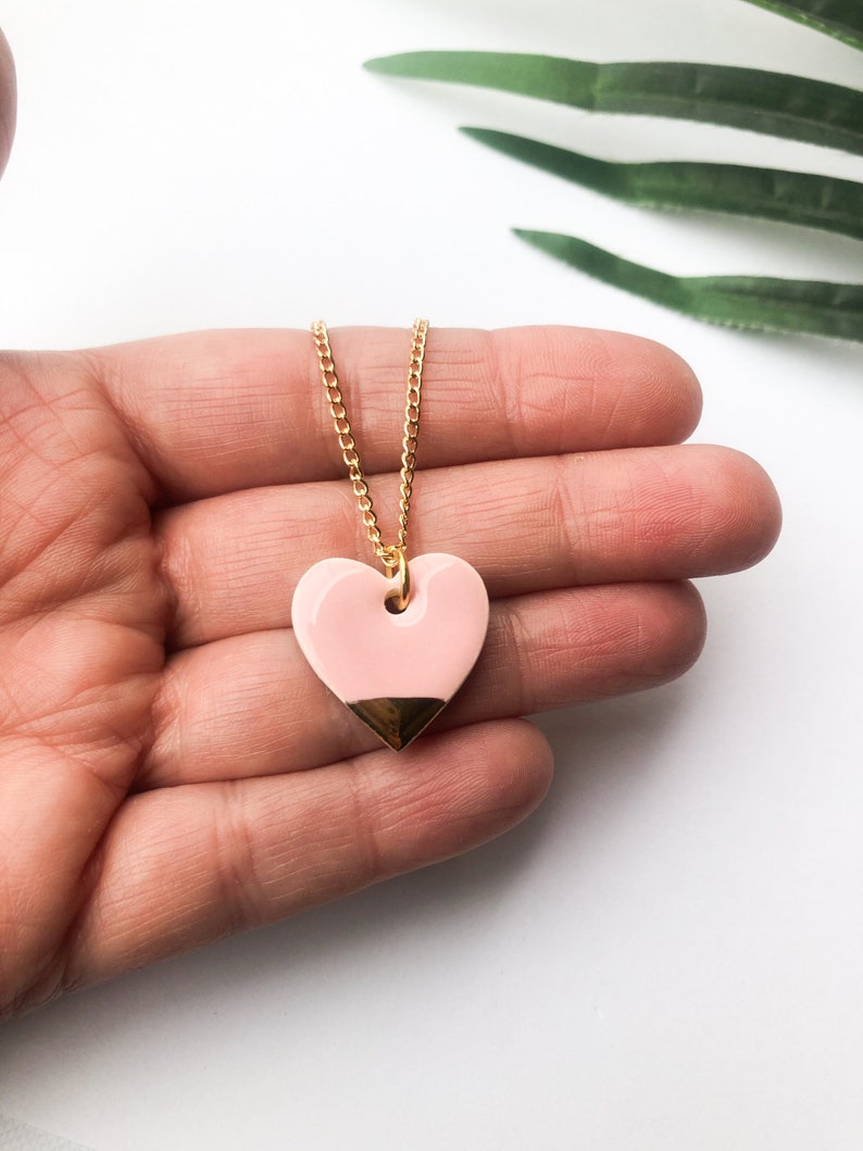 Light Pink heart necklace on gold plated chain image 7