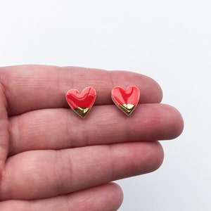 Strawberry red heart earrings on silver plated image 1