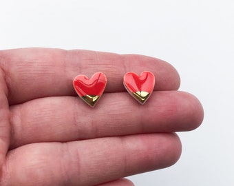 Strawberry red heart earrings on silver plated