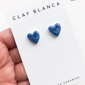 Speckled blue heart earrings on silver plated backs image 9