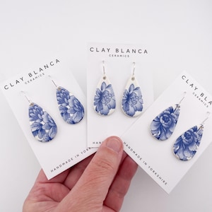 Vintage blue china - teardrop earrings on silver plated wire, delft blue earrings, delft jewellery, ceramic earrings, blue porcelain dangles