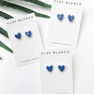 Speckled blue heart earrings on silver plated backs image 6