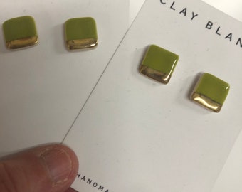 Bright green square studs on silver plated backs