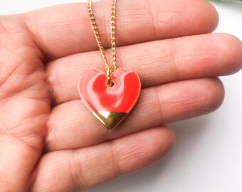 Strawberry Red heart necklace on gold plated chain