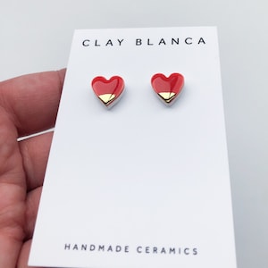Strawberry red heart earrings on silver plated image 6