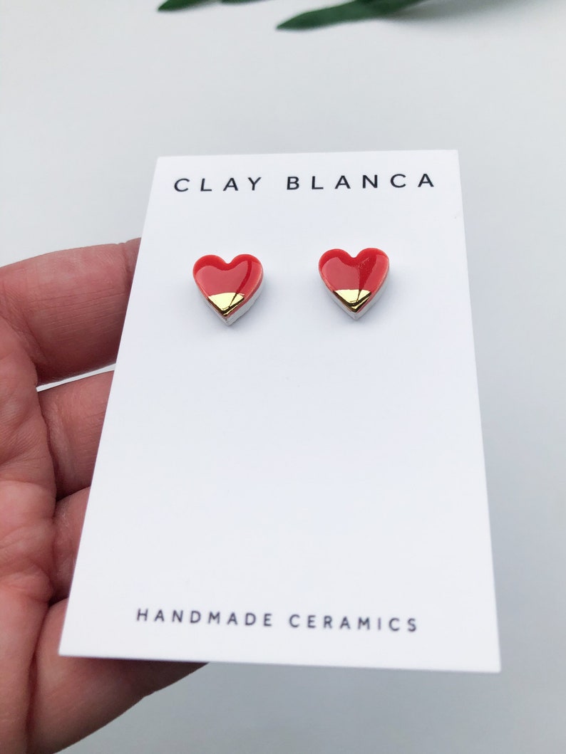 Strawberry red heart earrings on silver plated image 6