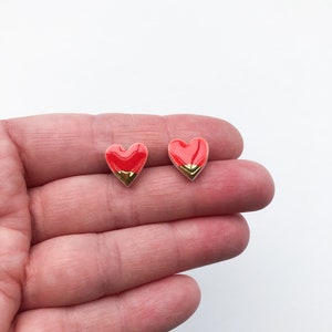 Strawberry red heart earrings on silver plated image 4