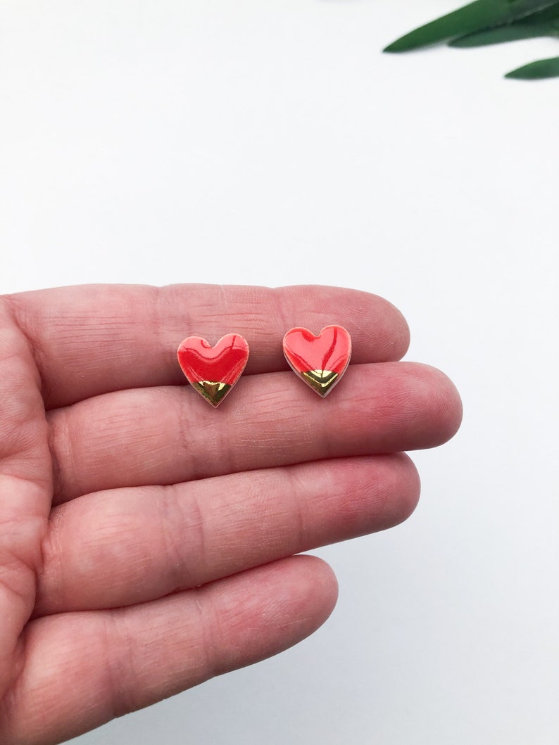 Strawberry red heart earrings on silver plated image 4