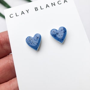 Speckled blue heart earrings on silver plated backs image 7