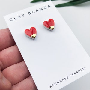 Strawberry red heart earrings on silver plated image 3