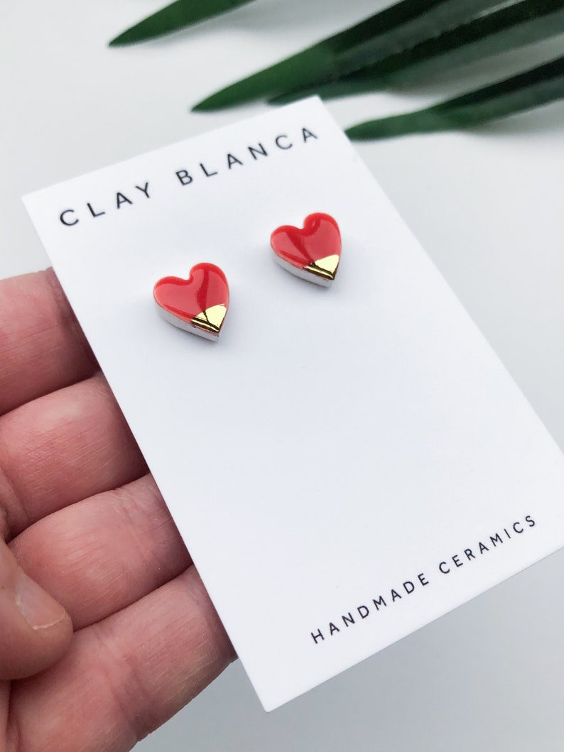 Strawberry red heart earrings on silver plated image 3