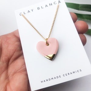 Light Pink heart necklace on gold plated chain image 3