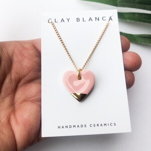 Light Pink heart necklace on gold plated chain image 9