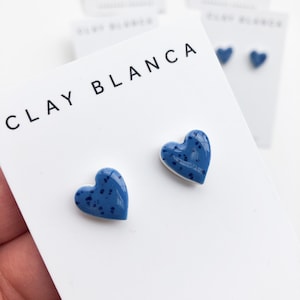Speckled blue heart earrings on silver plated backs image 4