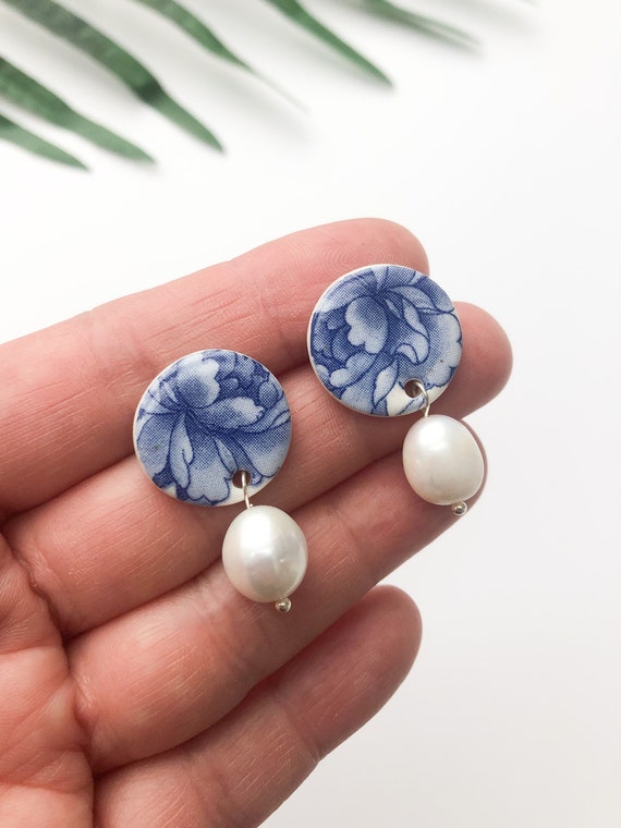 Blue china earrings discount