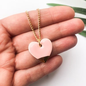 Light Pink heart necklace on gold plated chain image 5