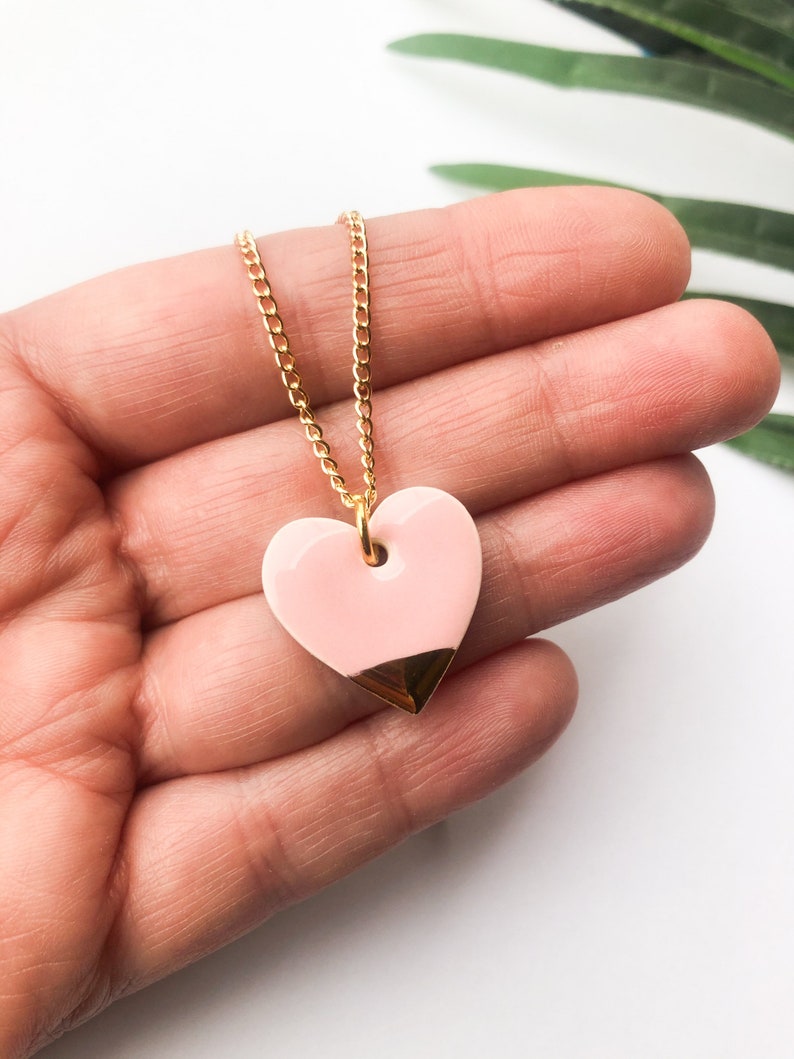Light Pink heart necklace on gold plated chain image 5