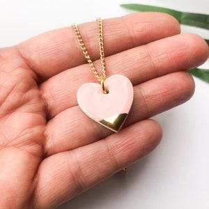 Light Pink heart necklace on gold plated chain image 2
