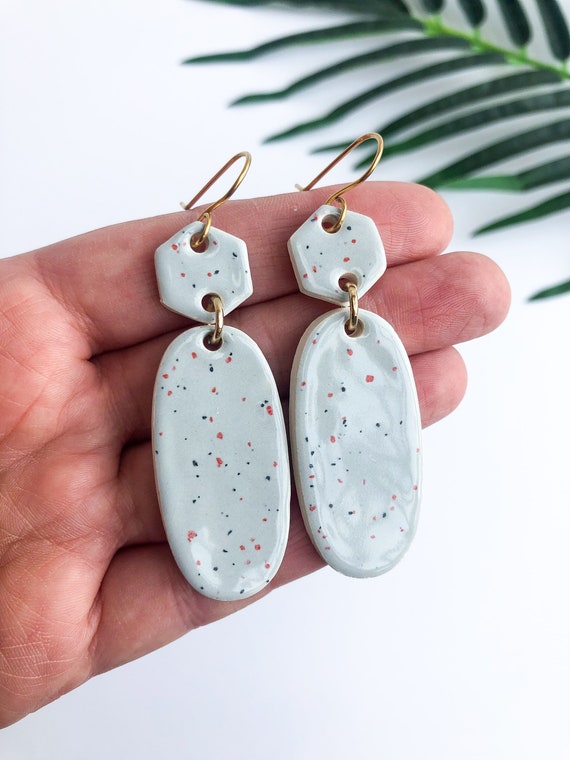 Boucles D'oreilles Ovales Gris Et Noir - Pendantes, Dormeuses, Nickel