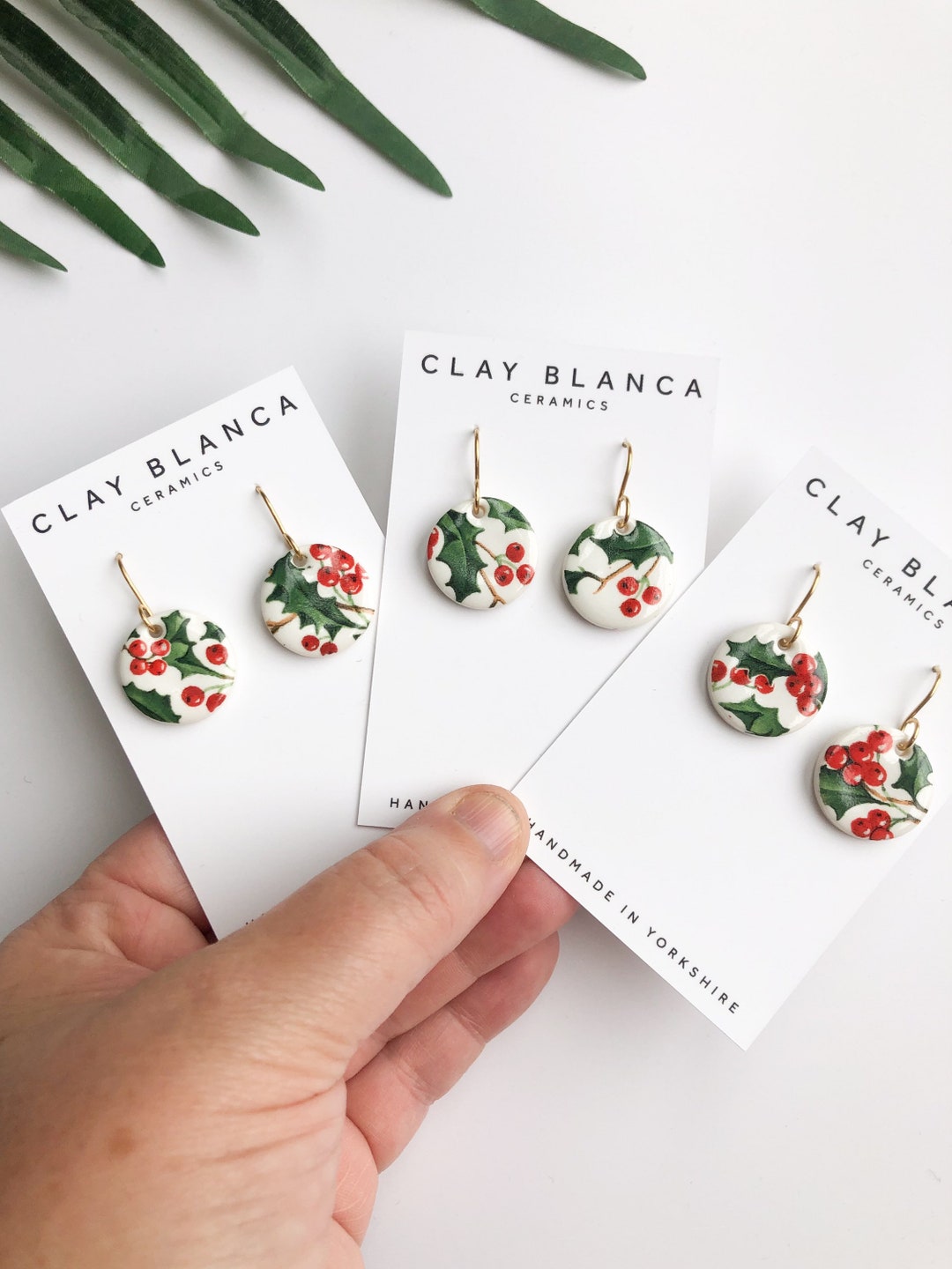 Green Glitter Christmas Holly Earrings | Southern Grace Farms