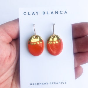 Orange porcelain dangle earrings