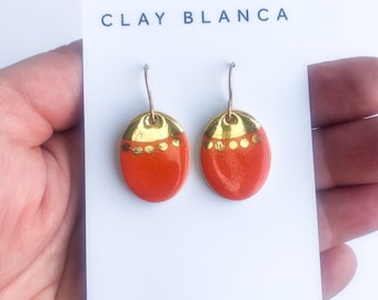 Orange porcelain dangle earrings