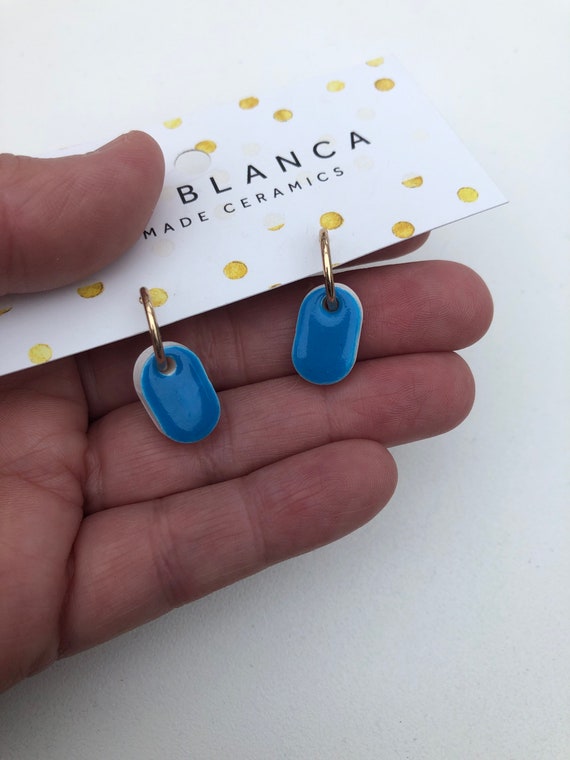 Buy Vibrant Azure Blue Oval on Small Hoop Earrings Online in India