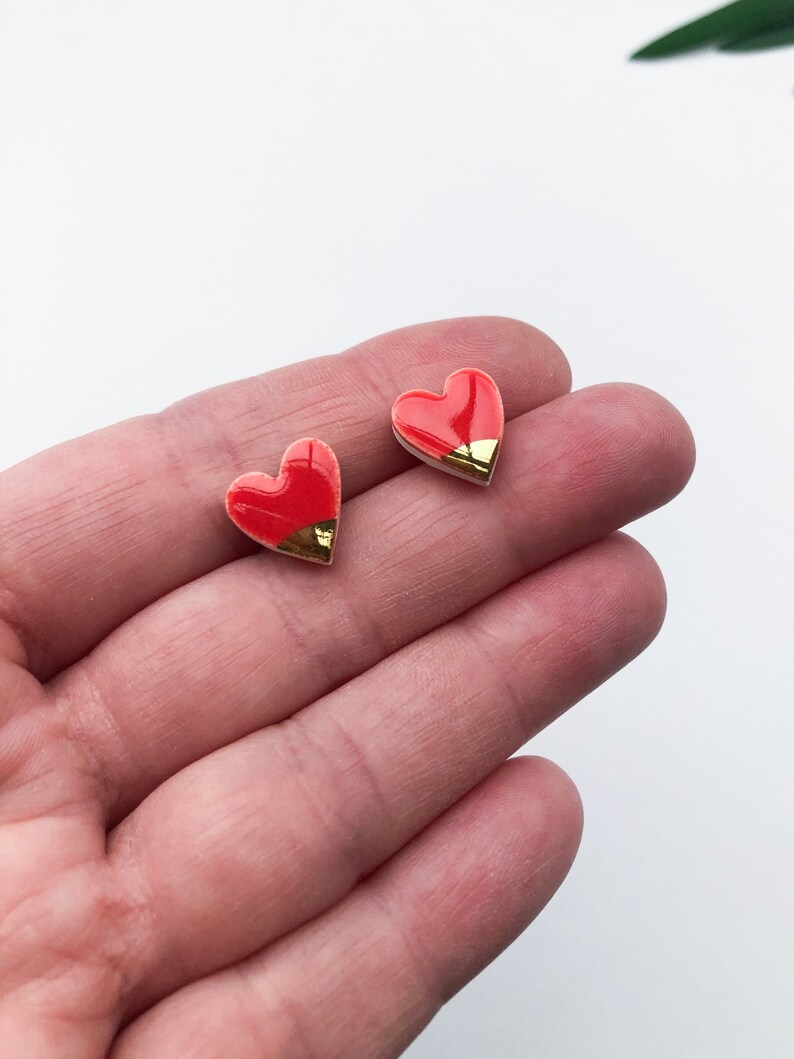 Strawberry red heart earrings on silver plated image 9