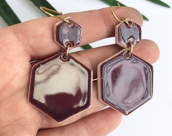 Burgundy earrings on gold plated hooks