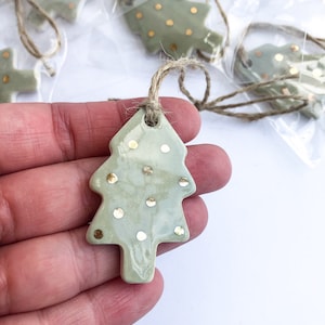 Sage green Christmas tree with gold dots, gift tag/ ornament