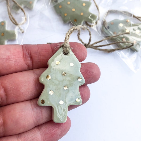 Sage green Christmas tree gift tag, ornament