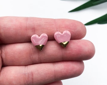 Dusty pink heart earrings on silver plated backs