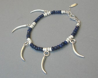 Dark Blue Silver Spiky" Saphir Silber Armband