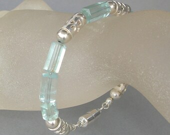 Aquamarine Bracelet "Blue-Green Heaven Crystal" Silver