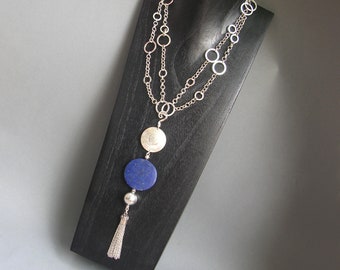 Blue Silver Magic" Long Lapis Lazuli Silver Necklace