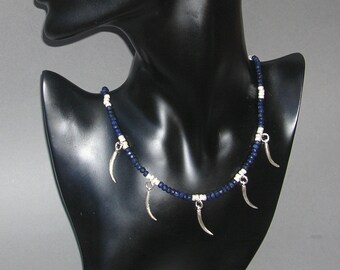 Dark Blue Silver Spiky" Saphir Silber Collier