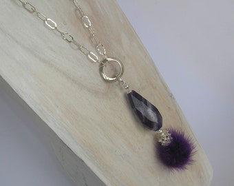 Fluffy Purple Silver" Long Amethyst Silver Necklace