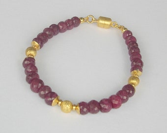 Dark Red Gold" Ruby Bracelet, Silver Plated