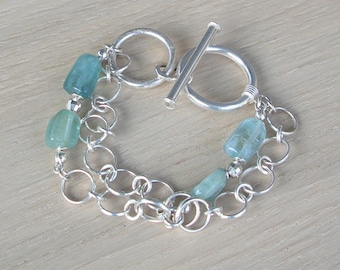 Blue Heaven" Aquamarine Silver Bracelet, Multirow