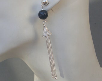 Dark Blue Silver" Sapphire Silver Earrings