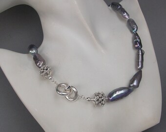 Purple Shiny Pearl" Zuchtperlen Silber Collier