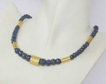 Dark Blue Gold" Sapphire Collier Silver Plated