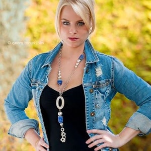 Lapis Lazuli Silver Långt Halsband "Blå Stor Silver" Ädelstenssmycken