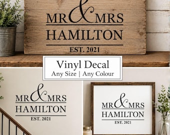 Mr & Mrs Vinyl Decal, Custom Vinyl Decal, Family Name Sticker, Family Name Decal, Mr and Mrs Sticker, Custom Wedding Decal, Guest Book Decal