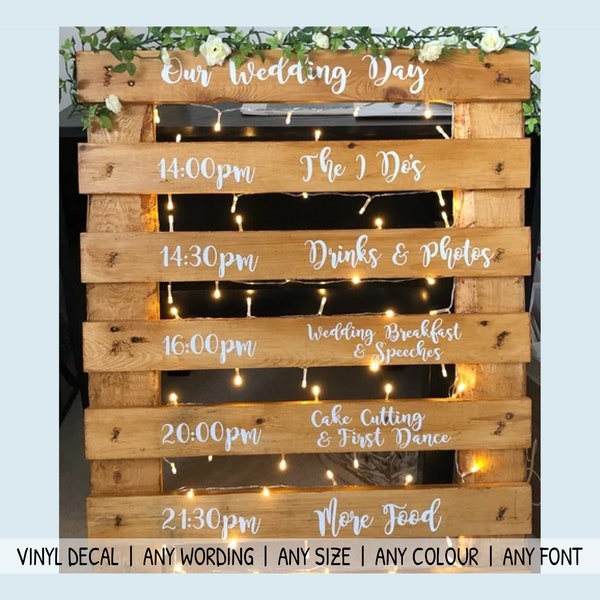 VINYL DECAL for Wooden Pallet Wedding Sign, Custom Wedding Decal, Order of the Day Decal, Custom Crate Decal, DIY Wedding Welcome Sign